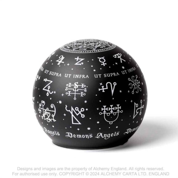 Alchemy Gothic Angels and Demons LED Globe Light Black Glass Etched Symbols NIB - Picture 4 of 5